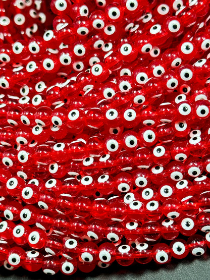 Beautiful Red Evil Eye Glass Beads 6mm Round Beads, Beautiful Red Clear Color Evil Eye Amulet Glass Beads, Full Strand Glass Beads