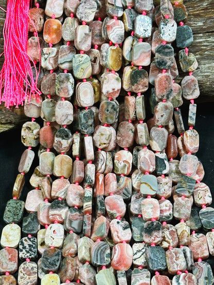 NATURAL Rhodochrosite Gemstone Bead 15x11mm Rectangle Tablet Shape, Beautiful Natural Pink Brown Color Gemstone Beads Full Strand 15.5"