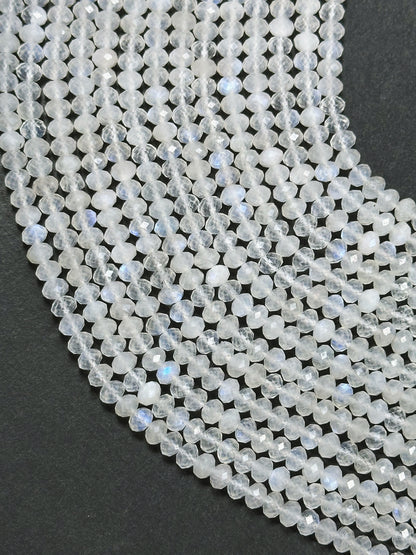 Natural Moonstone Gemstone Bead Faceted 4x3mm Rondelle Beads, Gorgeous Natural White Moonstone with Blue Flash Beads Excellent Quality 15.5"