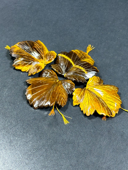 Beautiful Natural Hand Carved Tiger Eye Gemstone Pendant 58mm Maple Leaf Shape, Gorgeous Natural Golden Brown Color Loose Tiger Eye Pendant