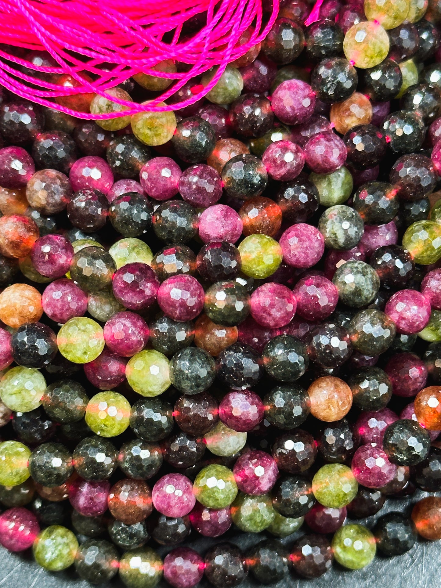 NATURAL Tourmaline Gemstone Bead Faceted 6mm Round Bead, Gorgeous Multicolor Tourmaline Gemstone Beads Full Strand 15.5" Great Quality Beads