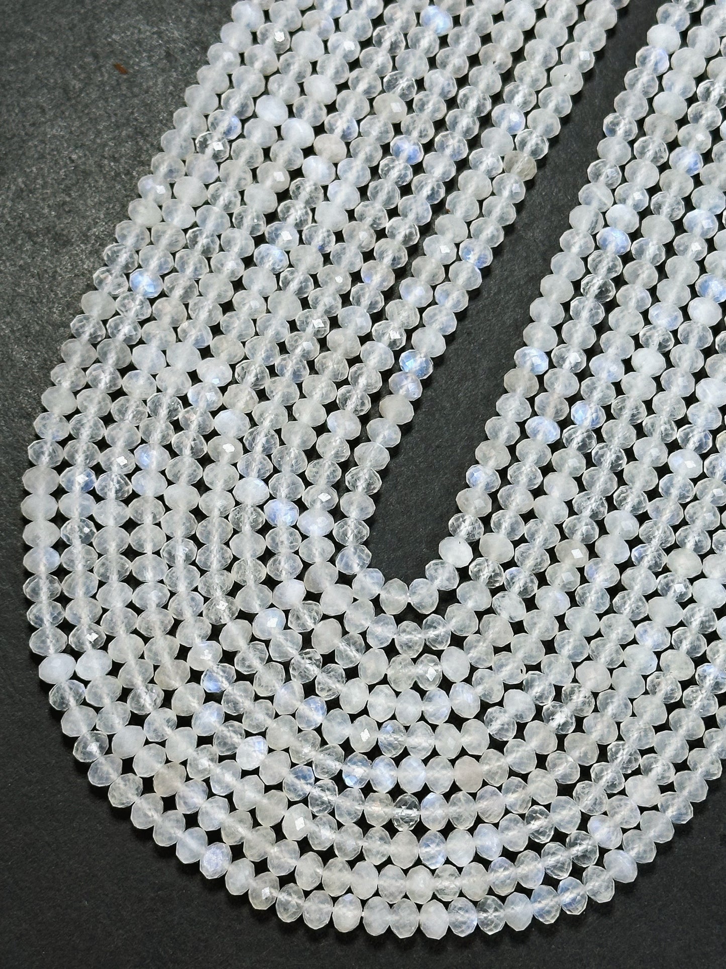 Natural Moonstone Gemstone Bead Faceted 4x3mm Rondelle Beads, Gorgeous Natural White Moonstone with Blue Flash Beads Excellent Quality 15.5"