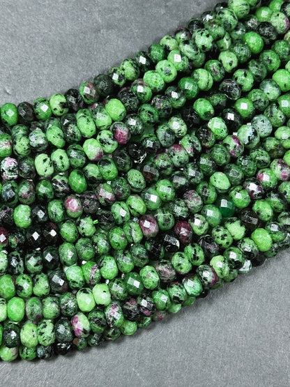 Natural Ruby Zoisite Gemstone Bead Faceted 8x5mm Rondelle Beads, Beautiful Natural Green Ruby Red Ruby Zoisite Beads Excellent Quality 15.5"