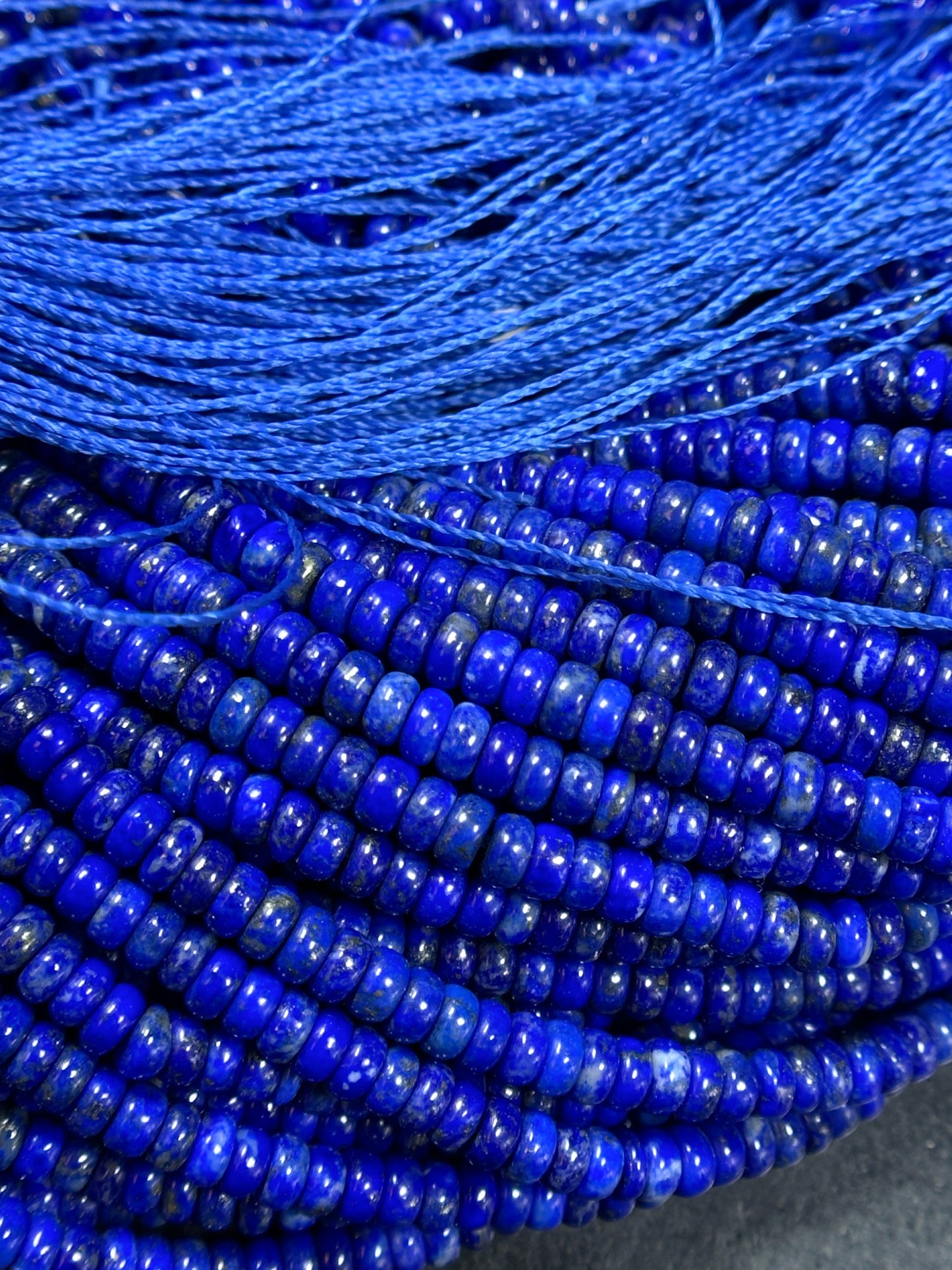 Natural Lapis Lazuli Gemstone Bead Smooth 4x2mm Rondelle Shape Beads, Gorgeous Natural Royal Blue Color Lapis Beads, Excellent Quality 15.5"