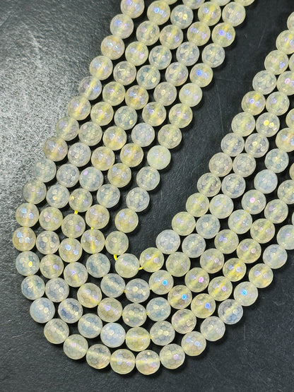 Beautiful Mystic Quartz Gemstone Bead Faceted 6mm 8mm Round Bead, Beautiful Light Yellow Clear Color Quartz Gemstone Bead Full Strand 15.5"