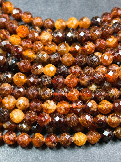 AA Natural Hessonite Orange Garnet Gemstone Bead Faceted 7mm 9mm Round Bead, Gorgeous Orange Brown Color Hessonite Garnet Bead, 15.5" Strand