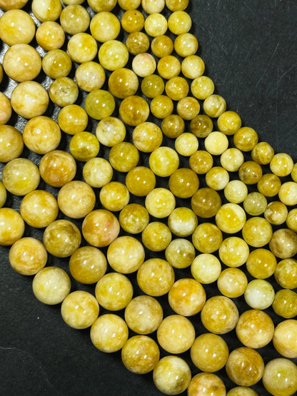 Natural Yellow Jade Gemstone Bead 6mm 8mm 10mm Round Beads, Beautiful Yellow Color Jade Gemstone Bead, Excellent Quality Full Strand 15.5"