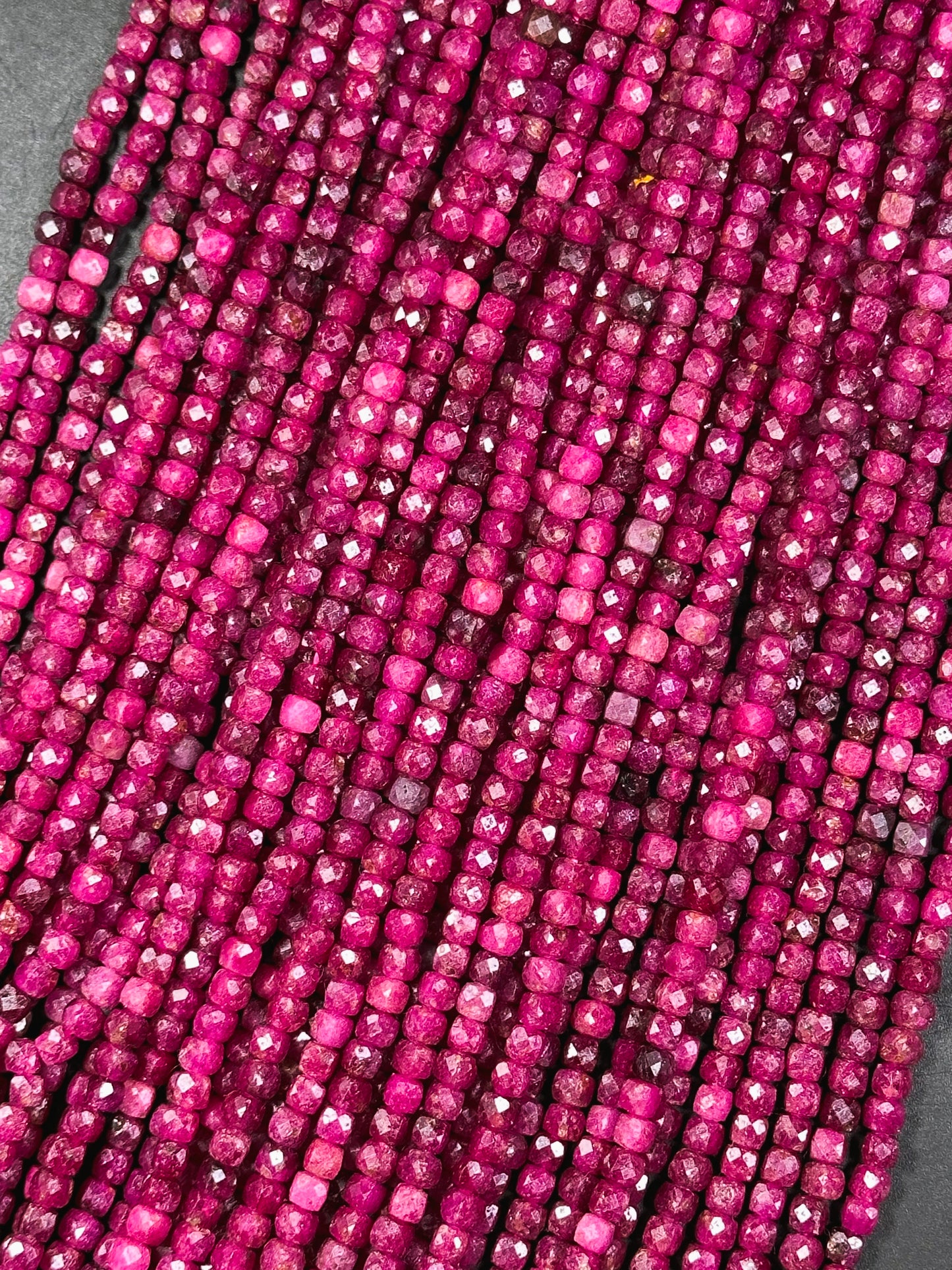 AAA Natural Ruby Gemstone Bead Faceted 4mm Cube Shape, Gorgeous Red Pink Color Ruby Quartz Gemstone Bead Excellent Quality 15.5"