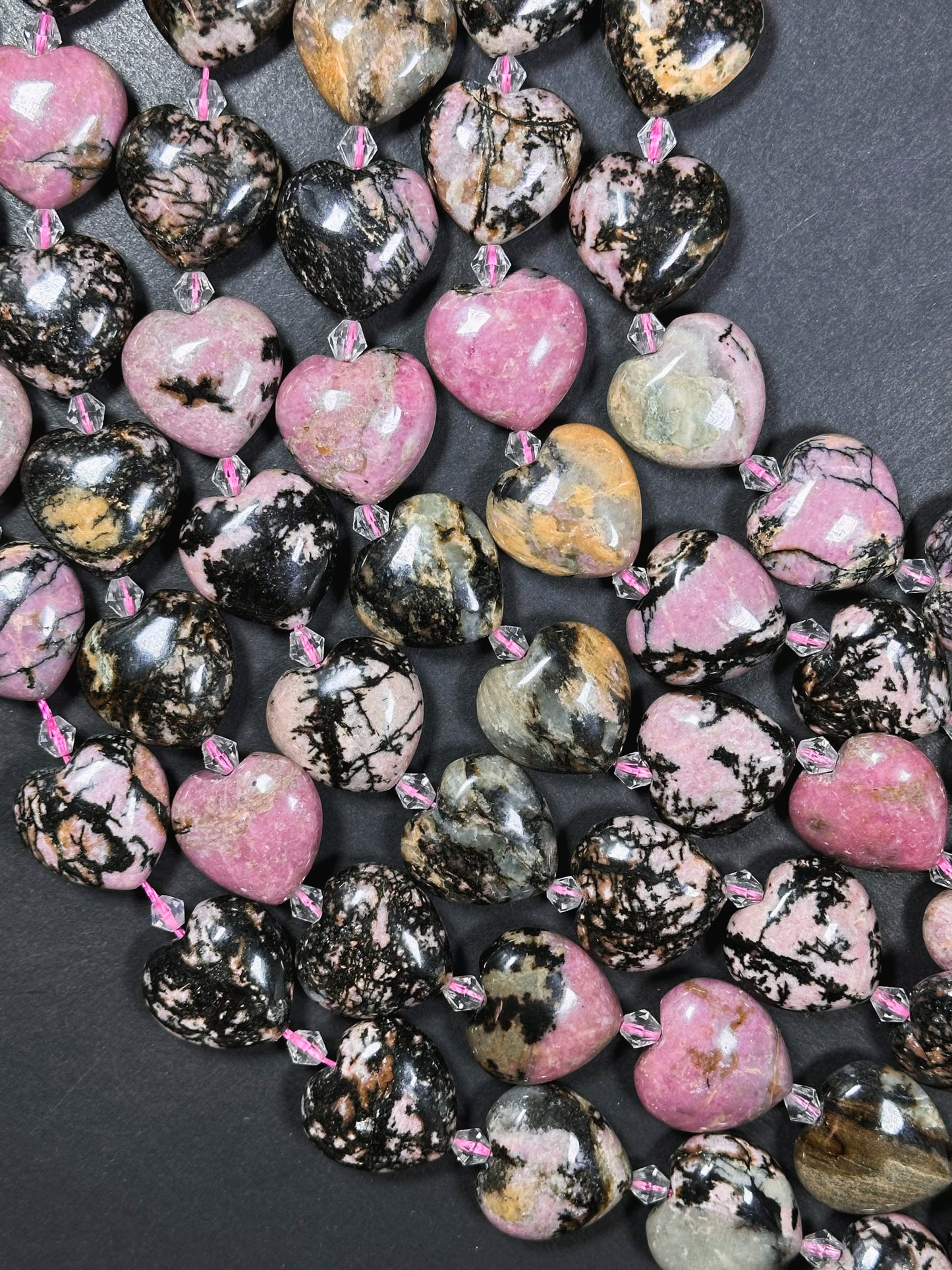 Natural Rhodonite Gemstone Bead 20mm Heart Shape Bead, Gorgeous Natural Pink Black Color Rhodonite Bead, Excellent Quality Full Strand 15.5"