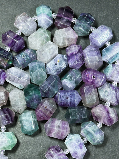 Natural Fluorite Gemstone Bead Faceted 25x16mm Double Point Barrel Shape Bead, Gorgeous Natural Purple Green Color Fluorite LOOSE BEAD (1pc)