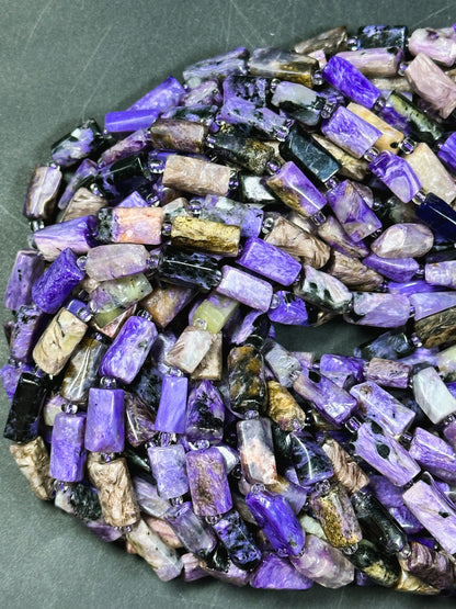 AAA NATURAL Charoite Gemstone Bead 14x8mm Tube Shape Bead, Gorgeous Natural Purple Black Color Charoite Gemstone Bead, Excellent Quality Charoite