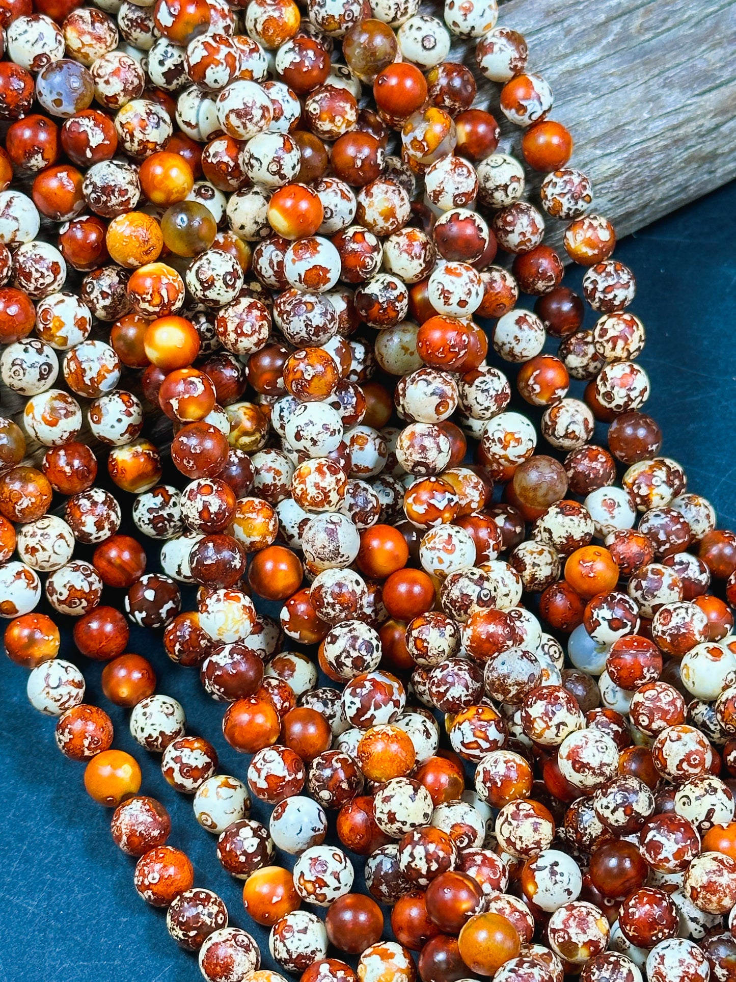 NATURAL Tibetan Gemstone Bead 8mm 10mm Round Bead, Beautiful Orange Brown Color Tibetan Gemstone Bead, Excellent Quality Tibetan Beads 15.5"