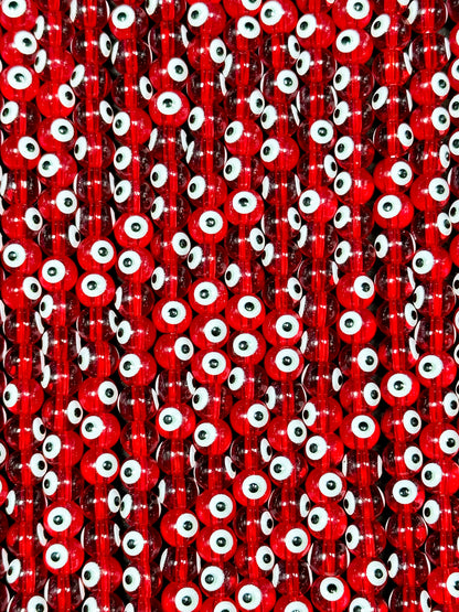 Beautiful Red Evil Eye Glass Beads 6mm Round Beads, Beautiful Red Clear Color Evil Eye Amulet Glass Beads, Full Strand Glass Beads