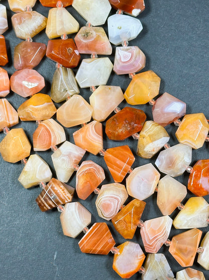 Natural Botswana Agate Gemstone Bead Faceted Nugget Shape, Beautiful Orange White Color Botswana Beads, Excellent Quality Full Strand 15.5"