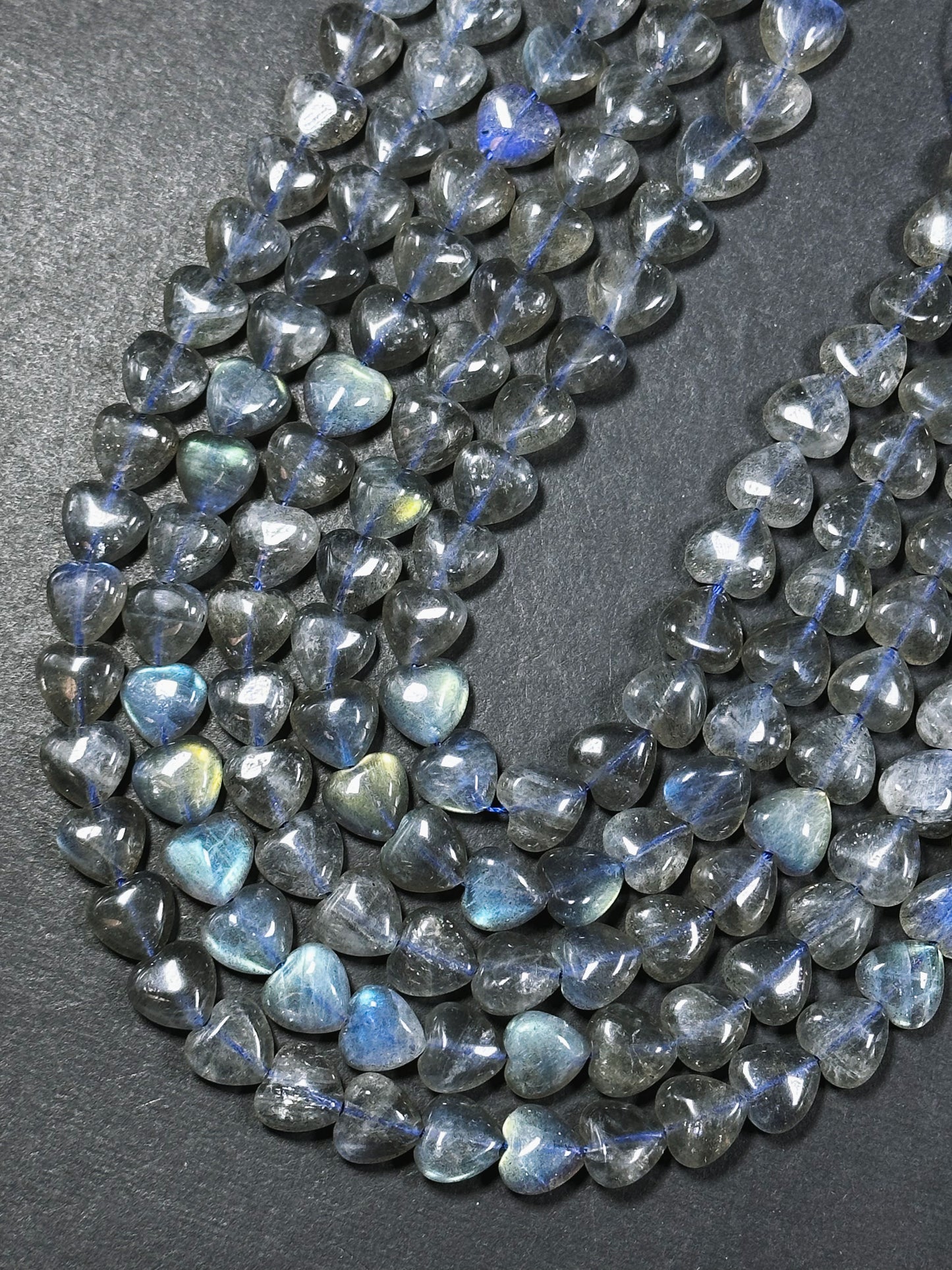 Natural Labradorite Gemstone Bead 10mm Heart Shape, Gorgeous Blue Rainbow Flash Gray Labradorite Bead Excellent Quality Full Strand 15.5"