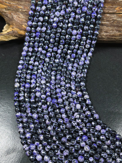 Mystic Natural Tibetan Agate Gemstone Bead Faceted 8mm 10mm Round Beads, Beautiful Mystic Purple Black Agate Stone Beads, Full Strand 15.5"