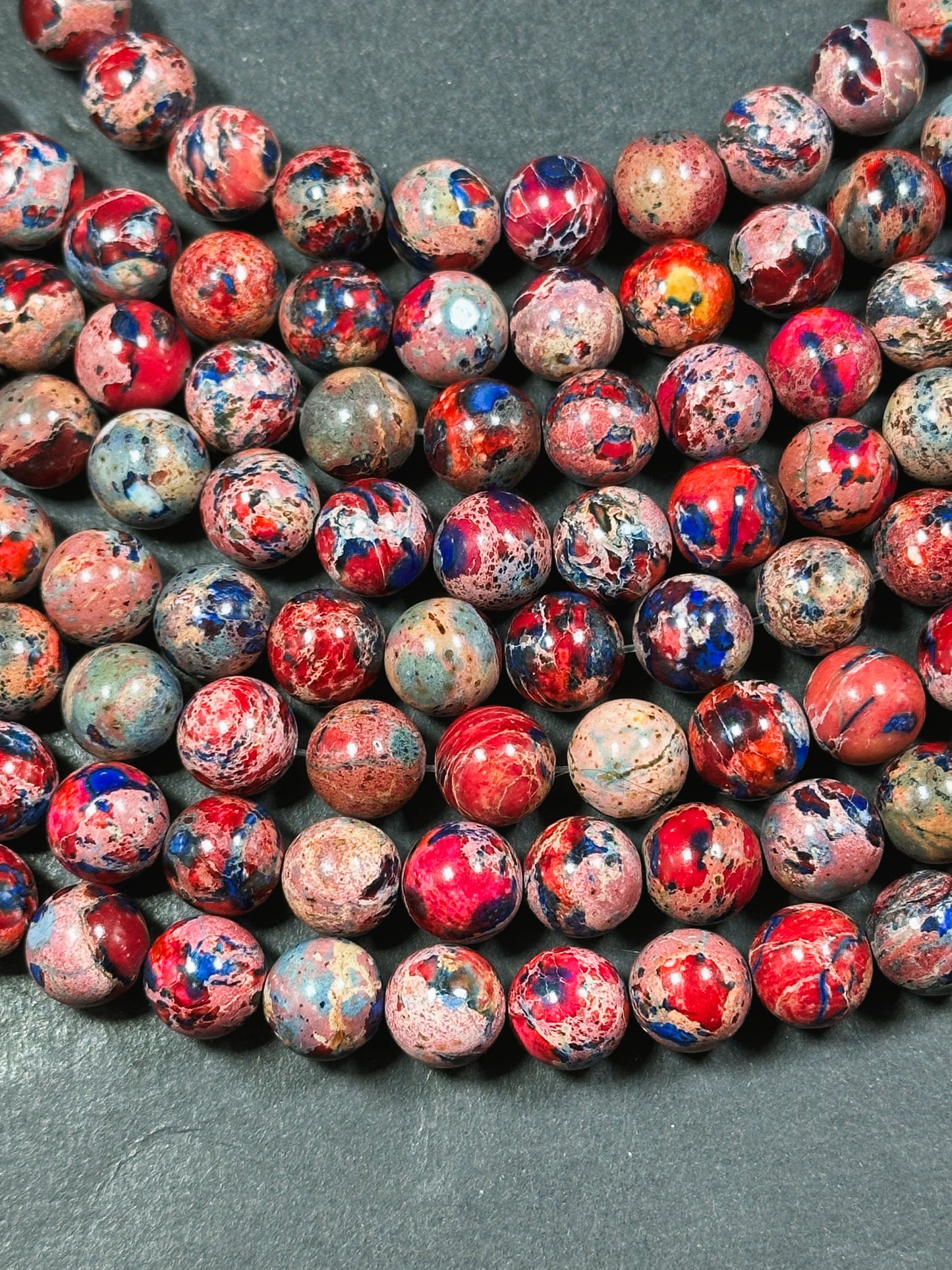 Natural Sea Sediment Jasper Gemstone 4mm 6mm 8mm 10mm Round Beads, Beautiful Red Blue Beige Colors Imperial Jasper Beads Full Strand 15.5"