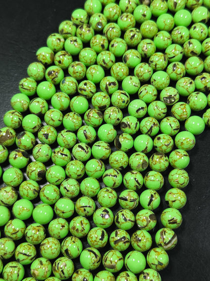 Beautiful Howlite Abalone Shell Bead 6mm 8mm 10mm Round Bead, Gorgeous Neon Green Color Howlite Natural Abalone Shell Bead Full Strand 15.5"