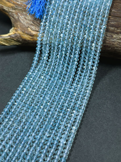 AAA Natural Blue Topaz Gemstone Faceted 2x3mm 4x6mm Rondelle Bead, Beautiful Natural Sea Blue Clear Color Topaz Bead Excellent Quality 15.5"