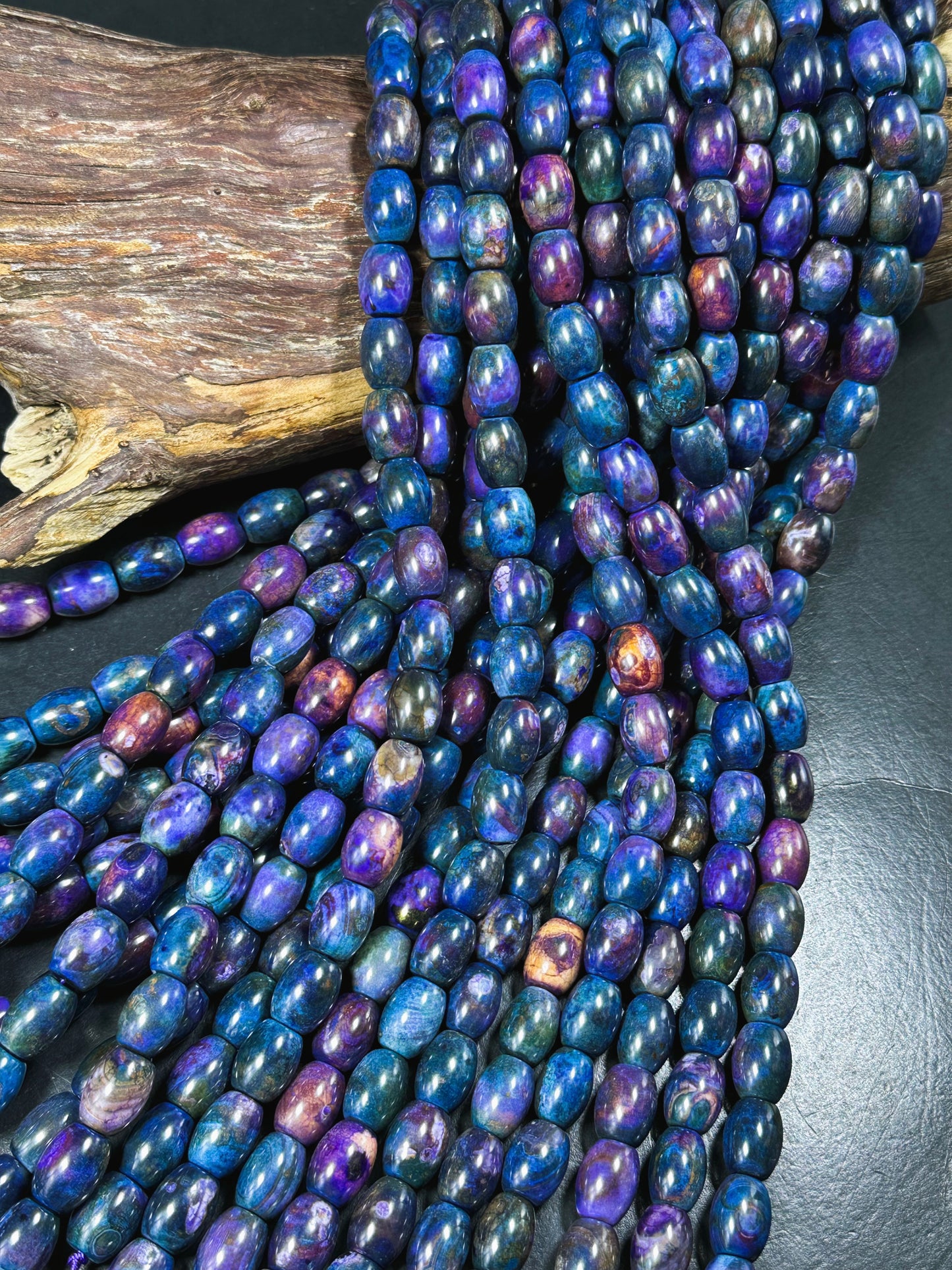 Natural Tibetan Gemstone Bead 13x10mm Barrel Shape Bead, Gorgeous Multicolor Galaxy Purple Blue Color Tibetan Stone Beads, Full Strand 14"