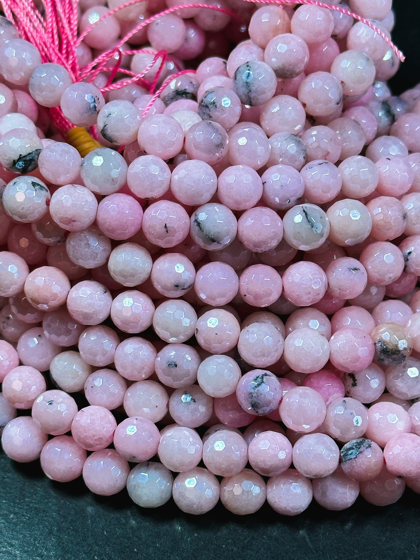 Mystic Natural Pink Opal Gemstone Bead Faceted 8mm 10mm Round Beads, Beautiful Pink Color Pink Opal Gemstone Bead Great Quality, 15.5" Strand