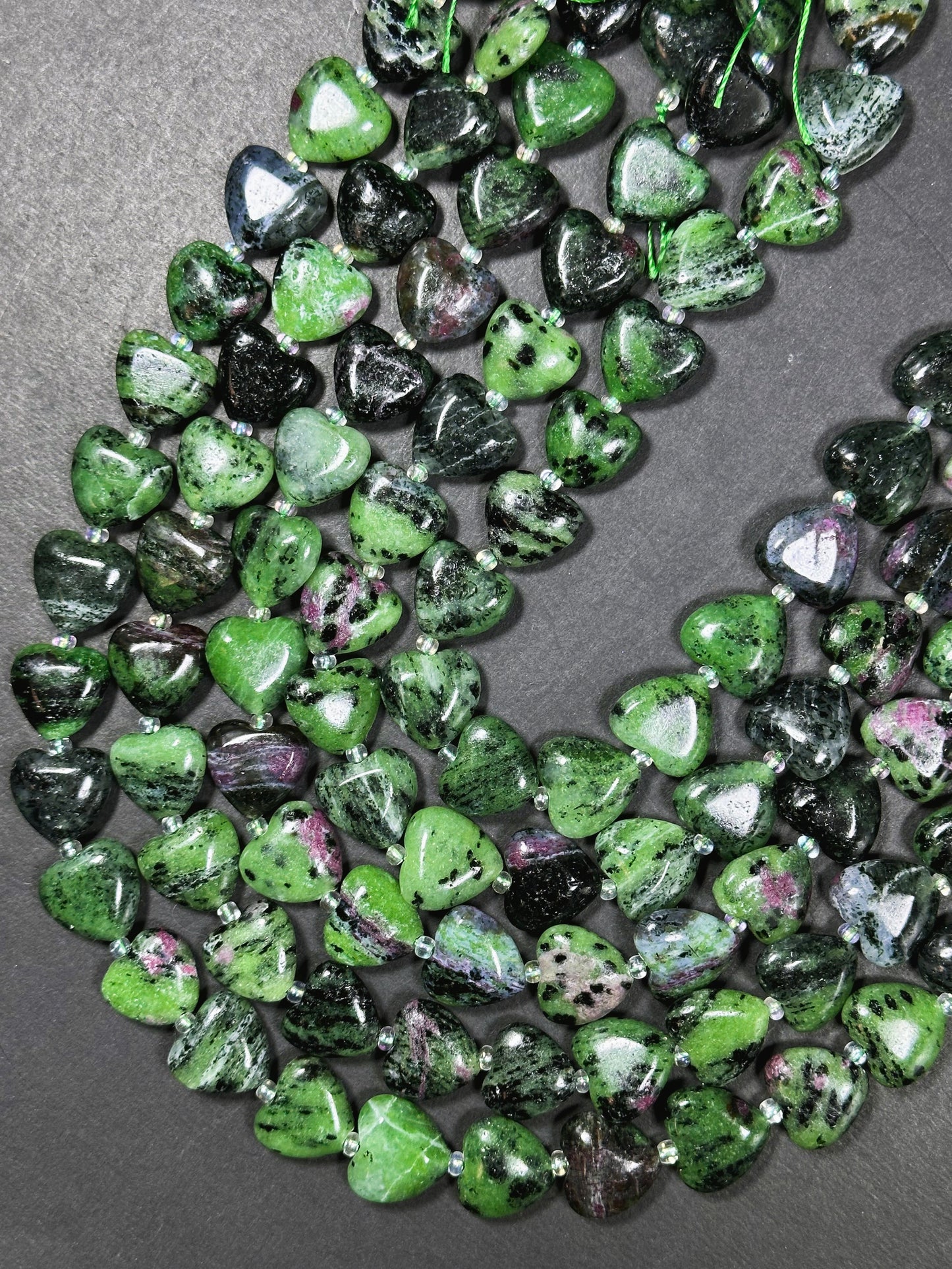 Natural Ruby Zoisite Gemstone Bead 14mm Heart Shape, Beautiful Natural Green Ruby Red Color Zoisite Bead Great Quality Full Strand 15.5"