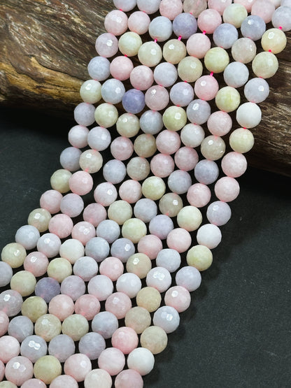 Natural Morganite Gemstone Bead Faceted 6mm 8mm 10mm Round Bead, Beautiful Multicolor Pastel Pink Yellow Blue Color Morganite Beads, 15.5"