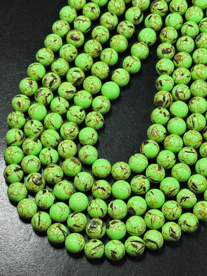 Beautiful Howlite Abalone Shell Bead 6mm 8mm 10mm Round Bead, Gorgeous Neon Green Color Howlite Natural Abalone Shell Bead Full Strand 15.5"