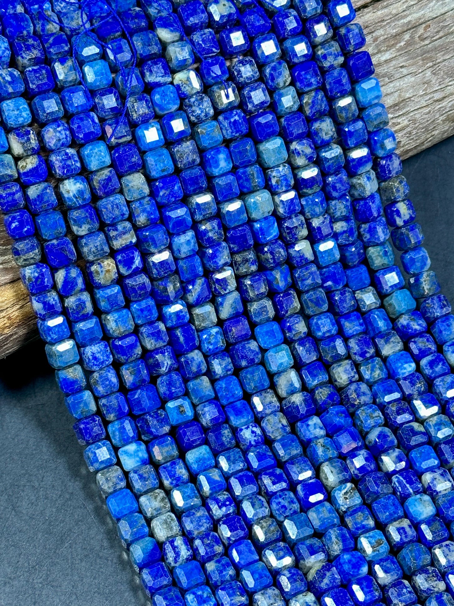 NATURAL Lapis Lazuli Gemstone Bead, Faceted 6mm Cube Shape Beads. Beautiful Natural Blue Color Lapis Lazuli Gemstone Beads Full Strand 15.5"