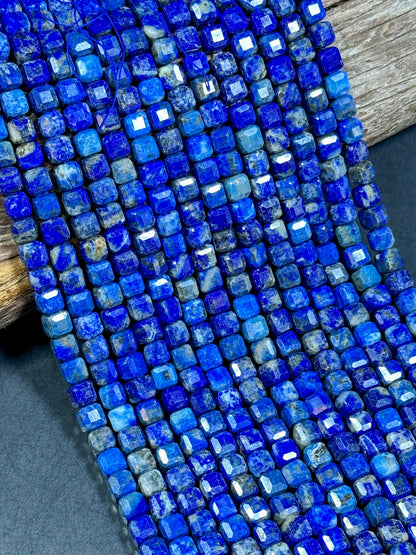 NATURAL Lapis Lazuli Gemstone Bead, Faceted 6mm Cube Shape Beads. Beautiful Natural Blue Color Lapis Lazuli Gemstone Beads Full Strand 15.5"