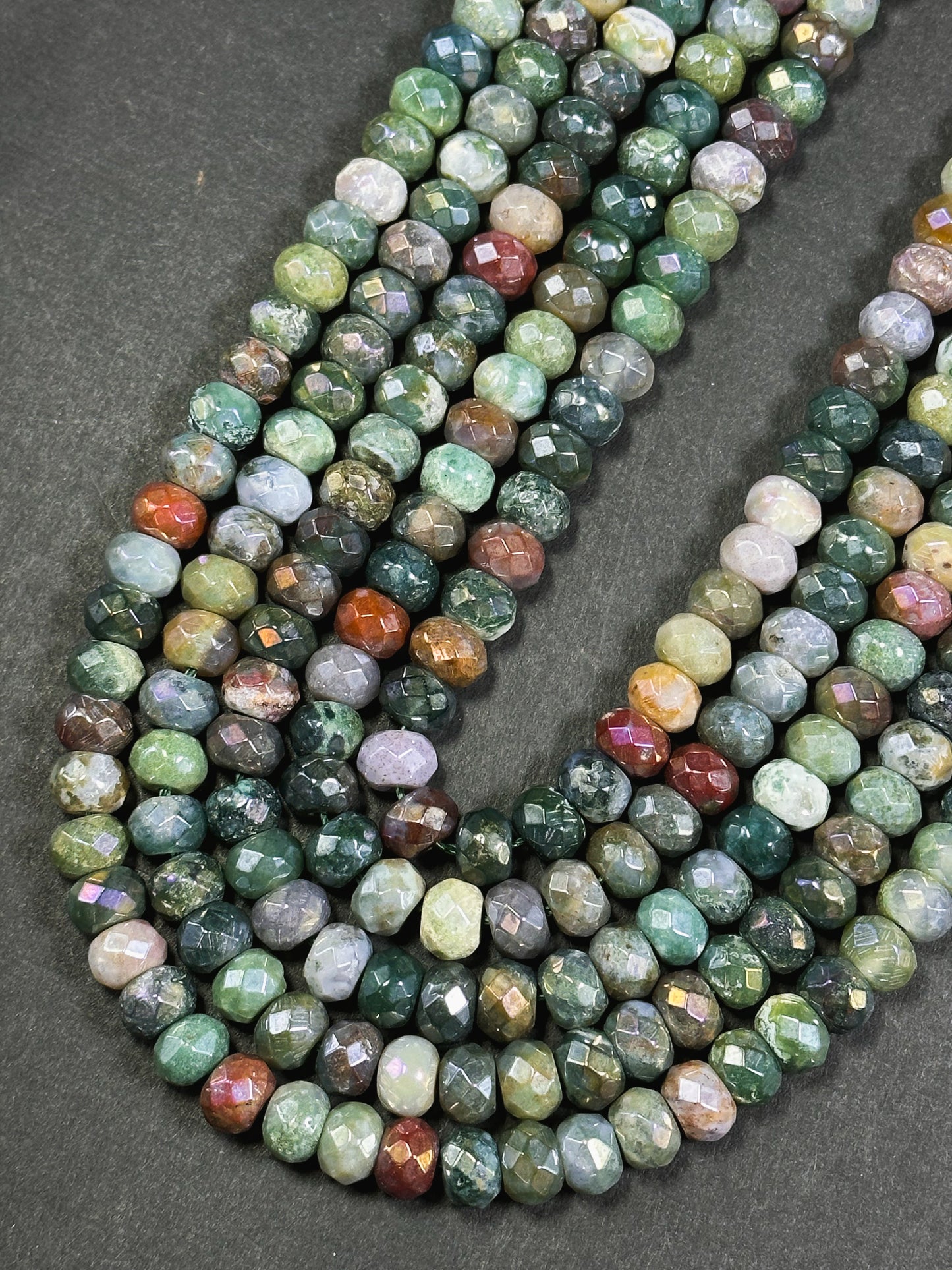 Mystic Indian Agate Gemstone Faceted Rondelle 5x8mm Gorgeous Green and Purple Color Handmade Bead Full Strand 15.5"