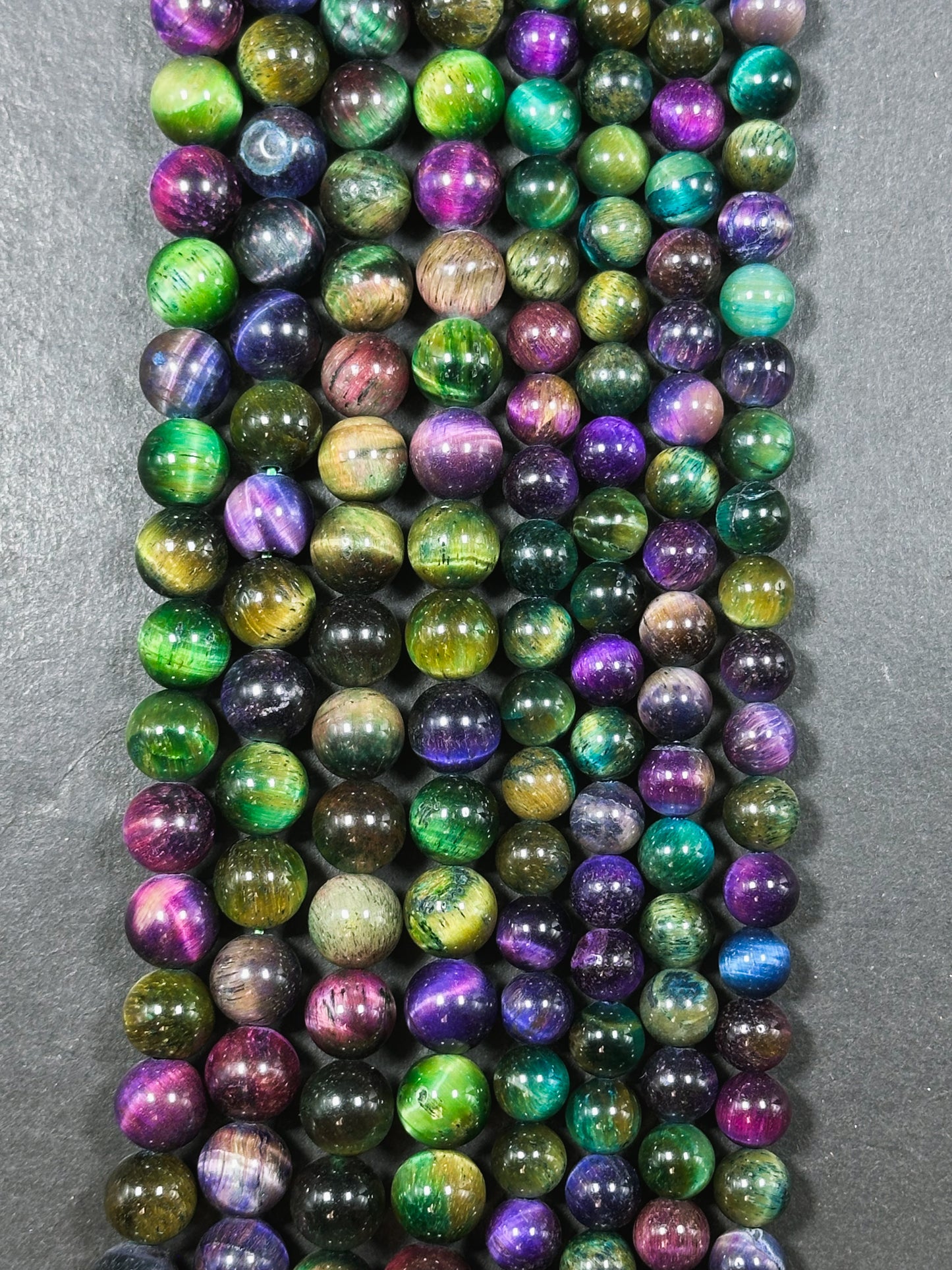 Multicolor Green Galaxy Tiger Eye Gemstone 6mm 8mm 10mm Round Beads, Gorgeous Multicolor Green Purple Teal Color Galaxy Tiger Eye Beads 15.5"