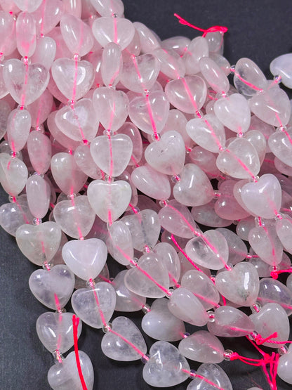 Natural Rose Quartz Gemstone Bead 10mm 14mm Heart Shape Bead, Gorgeous Natural Clear Pink Rose Quartz Beads, Great Quality Full Strand 15.5"