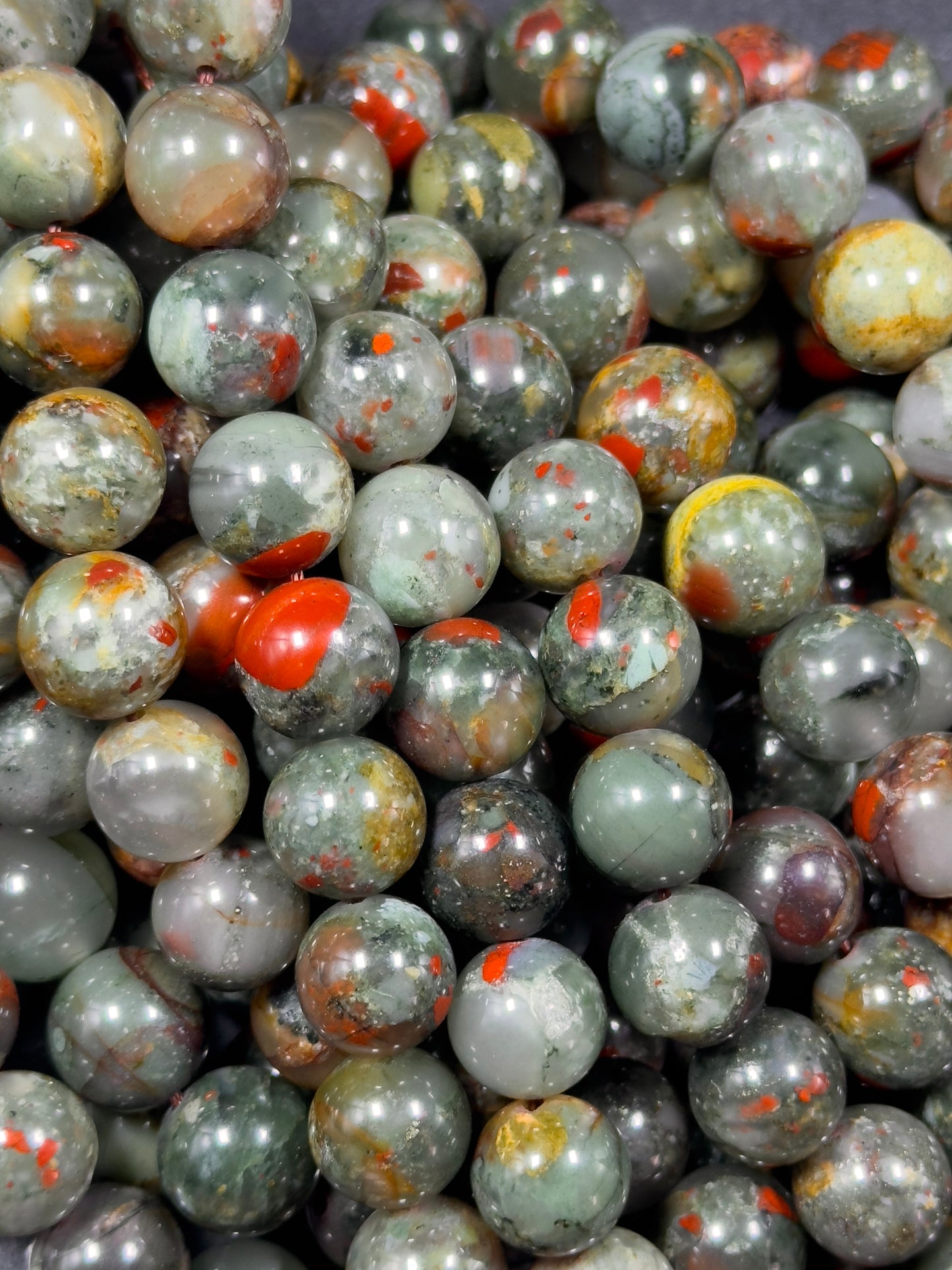 Natural African Bloodstone Gemstone Bead 8mm 10mm 11mm Round Beads, Beautiful Natural Red Gray Green Bloodstone Beads, Great Quality 15.5"