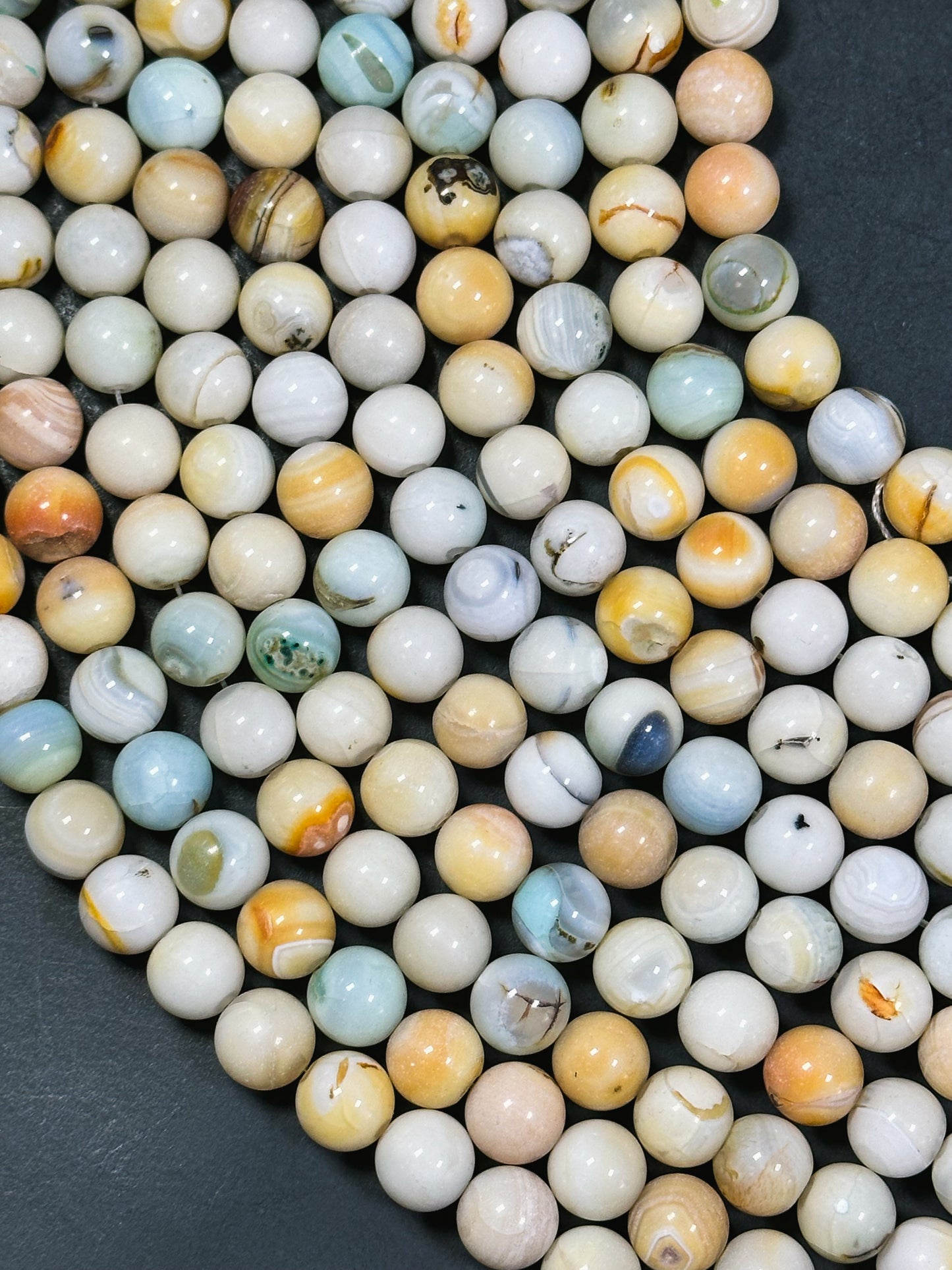 Natural Dragon Skin Agate Gemstone Bead 10mm Round Beads, Beautiful Light Blue Orange Beige Color Dragon Skin Agate Beads Great Quality 15.5