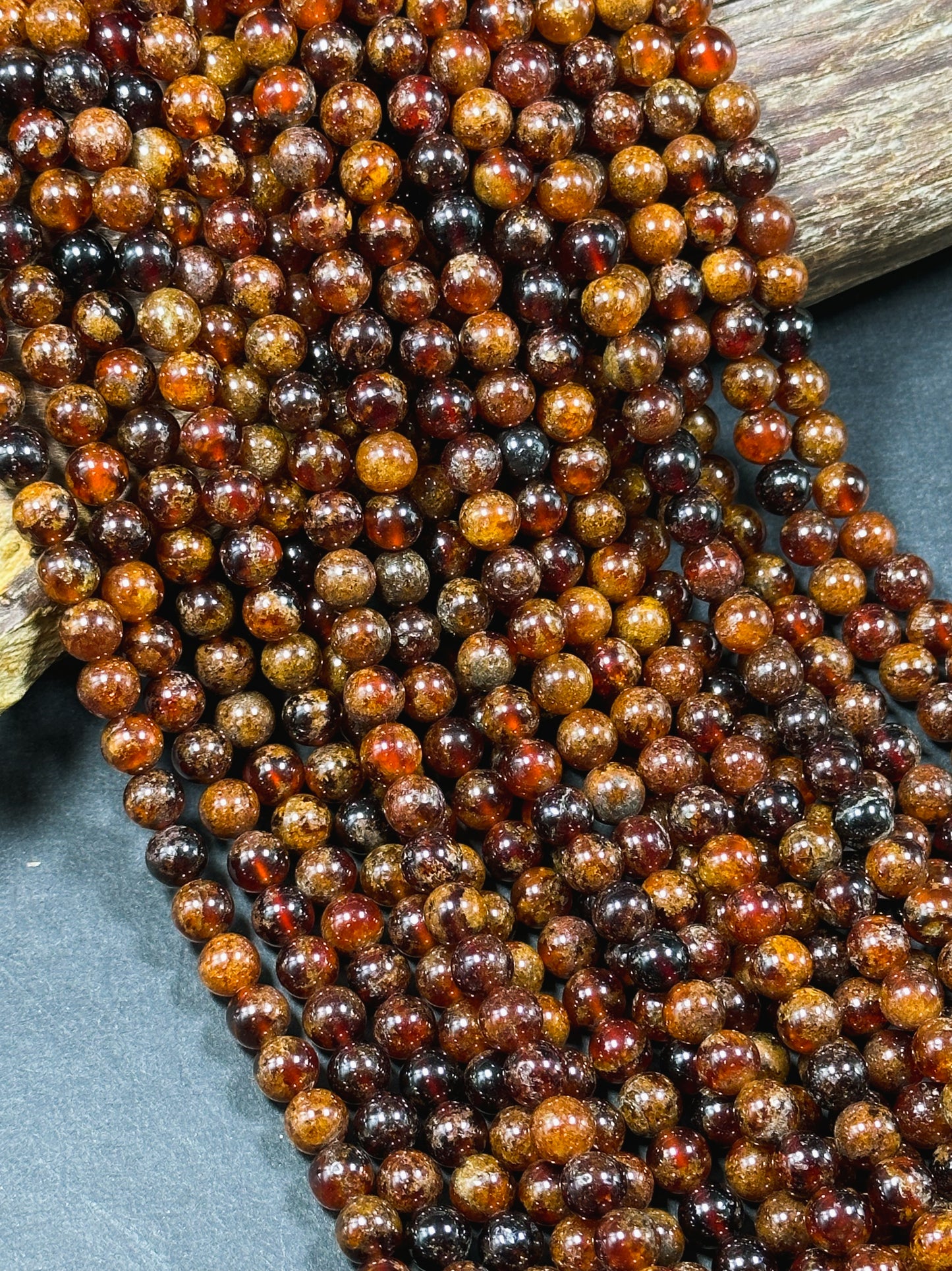 AA+ Natural Hessonite Orange Garnet Gemstone Bead 4mm 6mm 8mm Round Bead, Beautiful Natural Orange Brown Color Garnet Bead Full Strand 15.5"