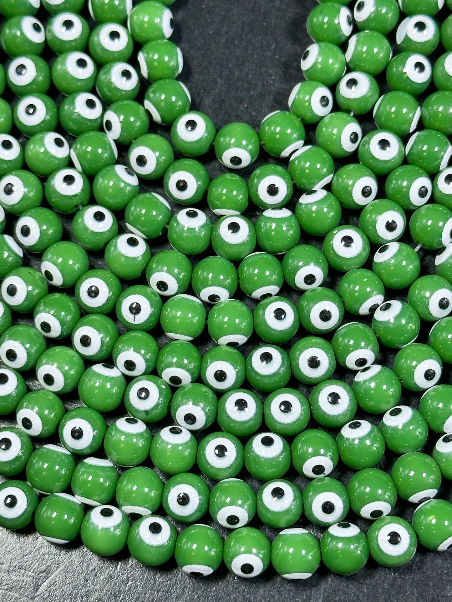 Beautiful Green Evil Eye Glass Beads 6mm 8mm Round Beads, Beautiful Green Evil Eye Amulet Glass Beads, Full Strand Evil Eye Glass Beads