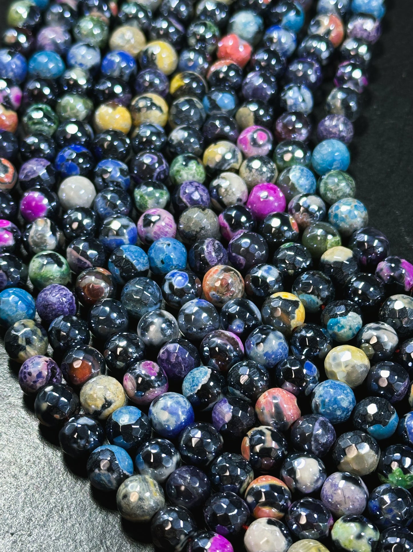 Mystic Natural Tibetan Agate Gemstone Bead Faceted 8mm 10mm Round Beads, Beautiful Mystic Multicolor Agate Stone Beads, Full Strand 15.5"