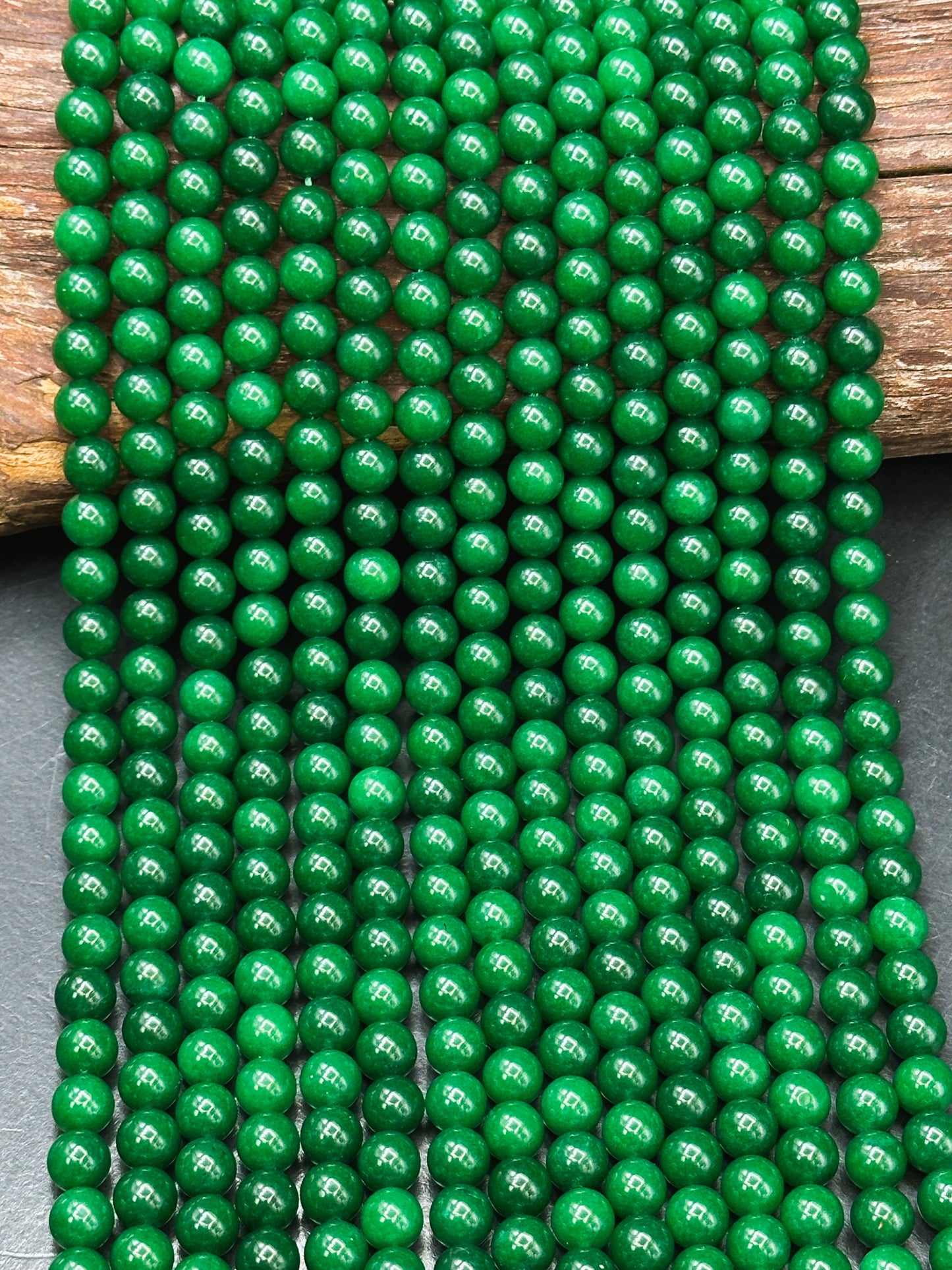 Natural Green Jade Gemstone Bead Smooth 6mm 8mm 10mm Round Beads, Gorgeous Natural Deep Green Color Jade Gemstone Bead Full Strand 15.5"