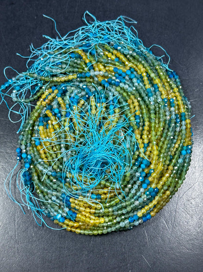 NATURAL Multicolor Apatite Gemstone Bead Faceted 3mm 4mm Round Beads, Beautiful Yellow Blue Green Color Apatite Beads Full Strand 15.5"