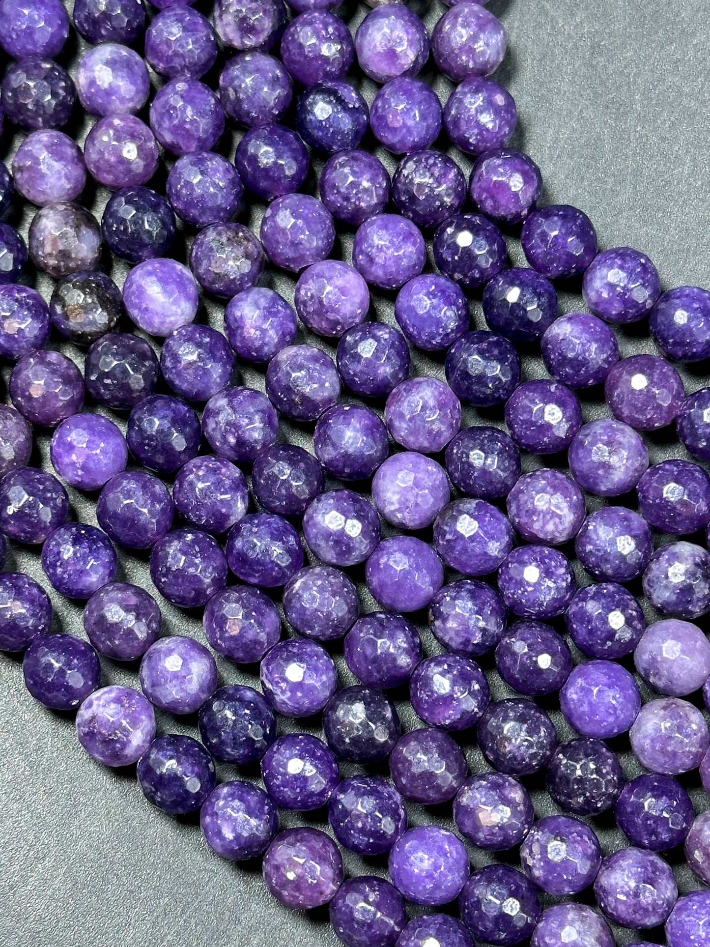 NATURAL Lepidolite Gemstone Bead Faceted 6mm 8mm 10mm Round Bead, Beautiful Deep Dark Purple Color Lepidolite Gemstone Beads Full Strand 15.5"