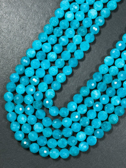 Natural Amazonite Quartz Gemstone Bead Faceted 6mm 8mm 10mm Round Beads, Beautiful Blue Color Amazonite Bead Great Quality Full Strand 15.5"