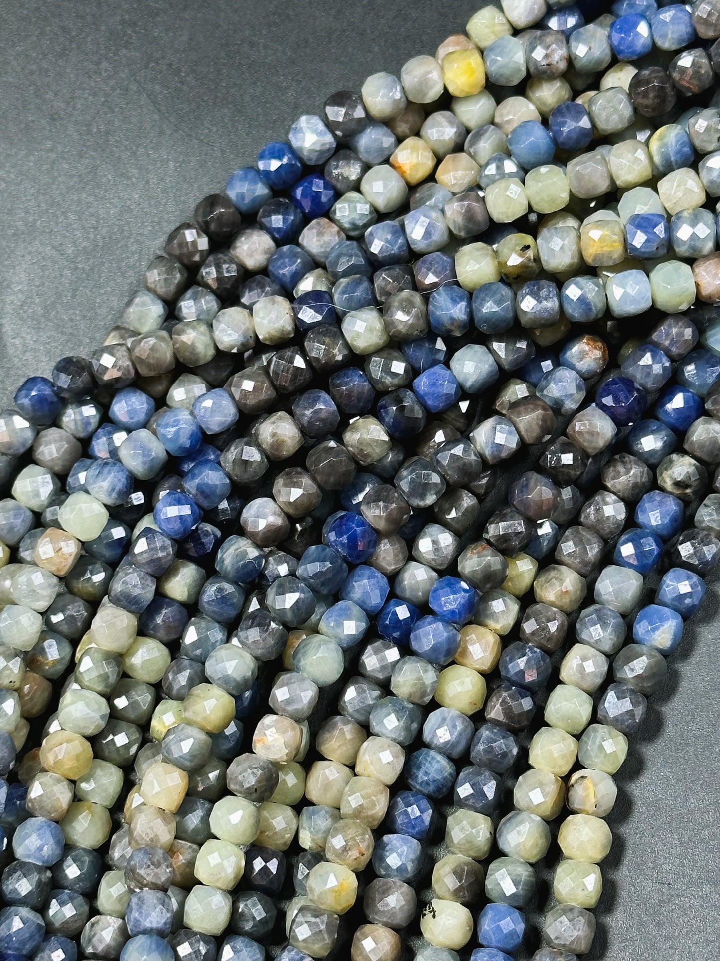 NATURAL Sapphire Gemstone Bead Faceted 6mm Cube Shape, Beautiful Natural Blue Color Sapphire Gemstone Bead, Great Quality Full 15.5" Strand