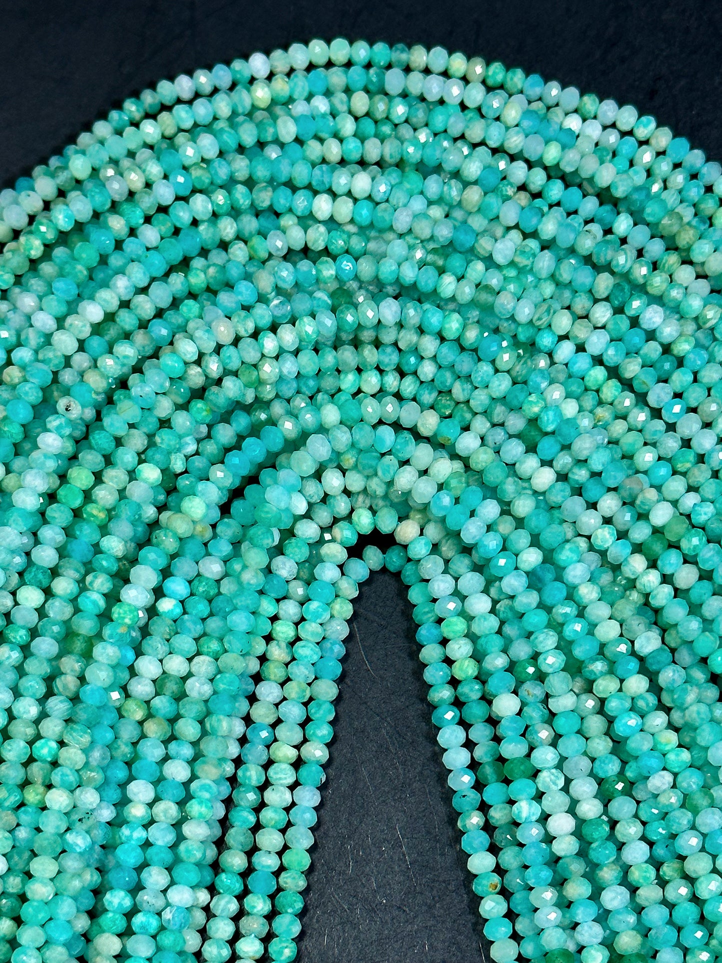 NATURAL Amazonite Gemstone Bead Faceted 3mm Rondelle Shape Bead, Beautiful Natural Green Blue Color Amazonite Loose Beads Full Strand 15.5"