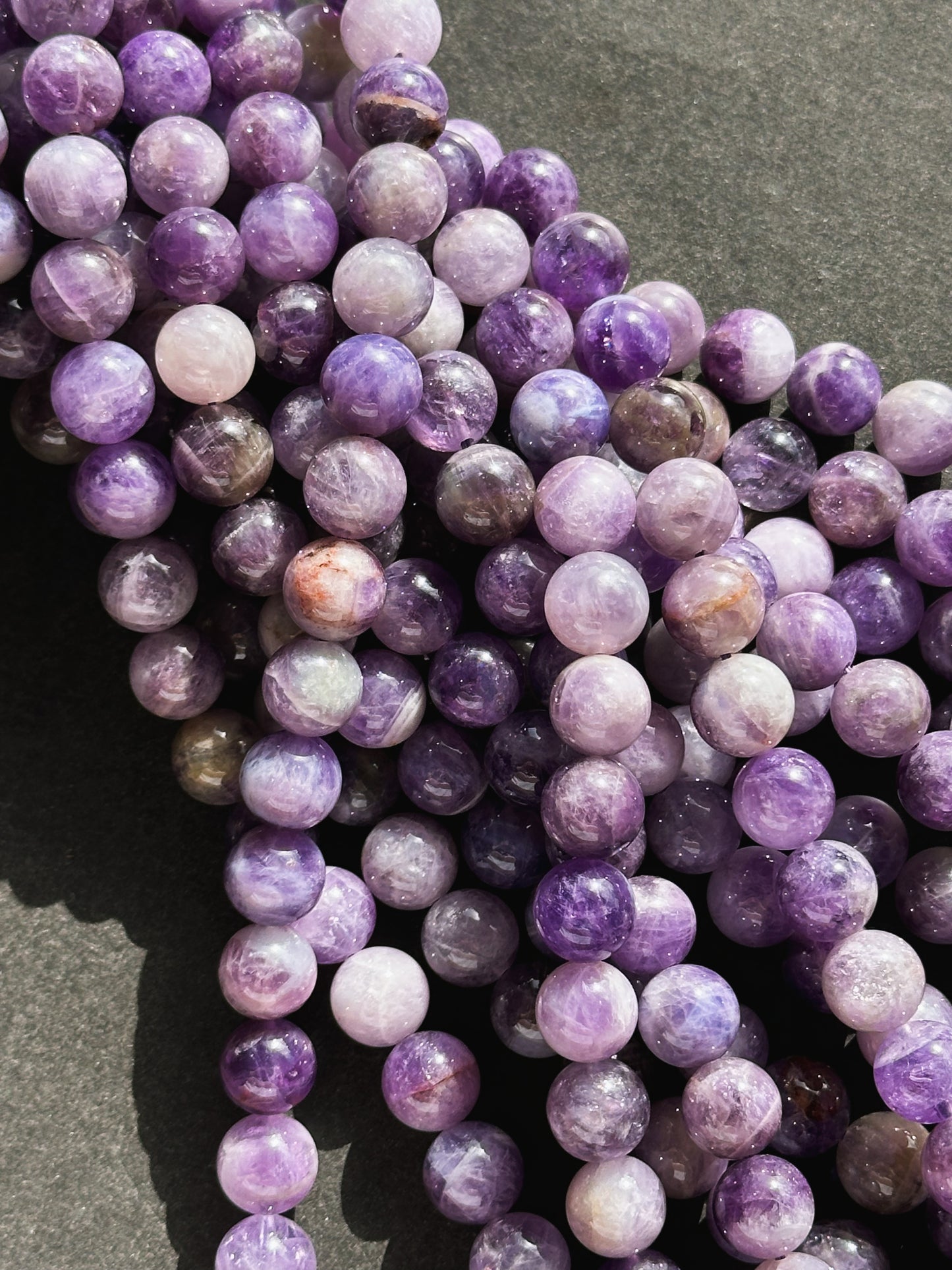 Natural Flower Amethyst Gemstone Bead 10mm Round Beads, Gorgeous Natural Purple Beige Color Flower Amethyst Stone Beads, Full Strand 15.5"