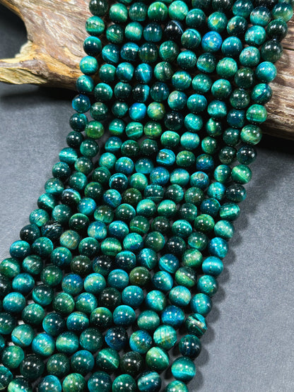 Beautiful Turquoise Green Teal Tiger Eye Gemstone 10mm Round Beads, Gorgeous Turquoise Green Teal Color Tiger Eye Gemstone Beads 15.5"