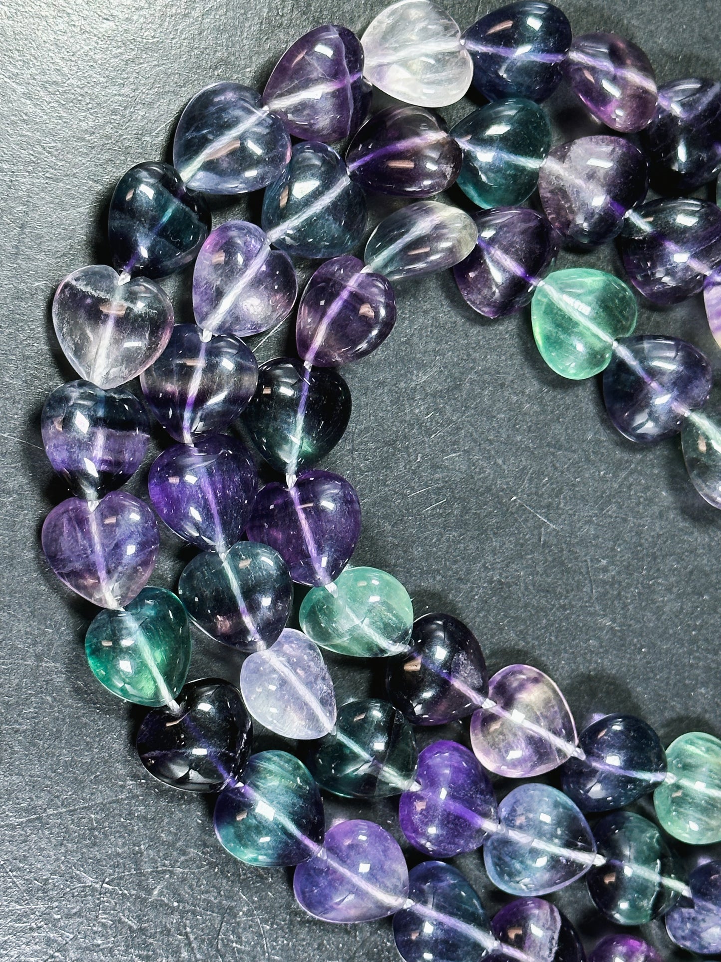 AAA NATURAL Fluorite Gemstone Bead 14mm Heart Shape Bead, Gorgeous Natural Purple Green Clear Color Fluorite Gemstone Bead Full Strand 15.5"