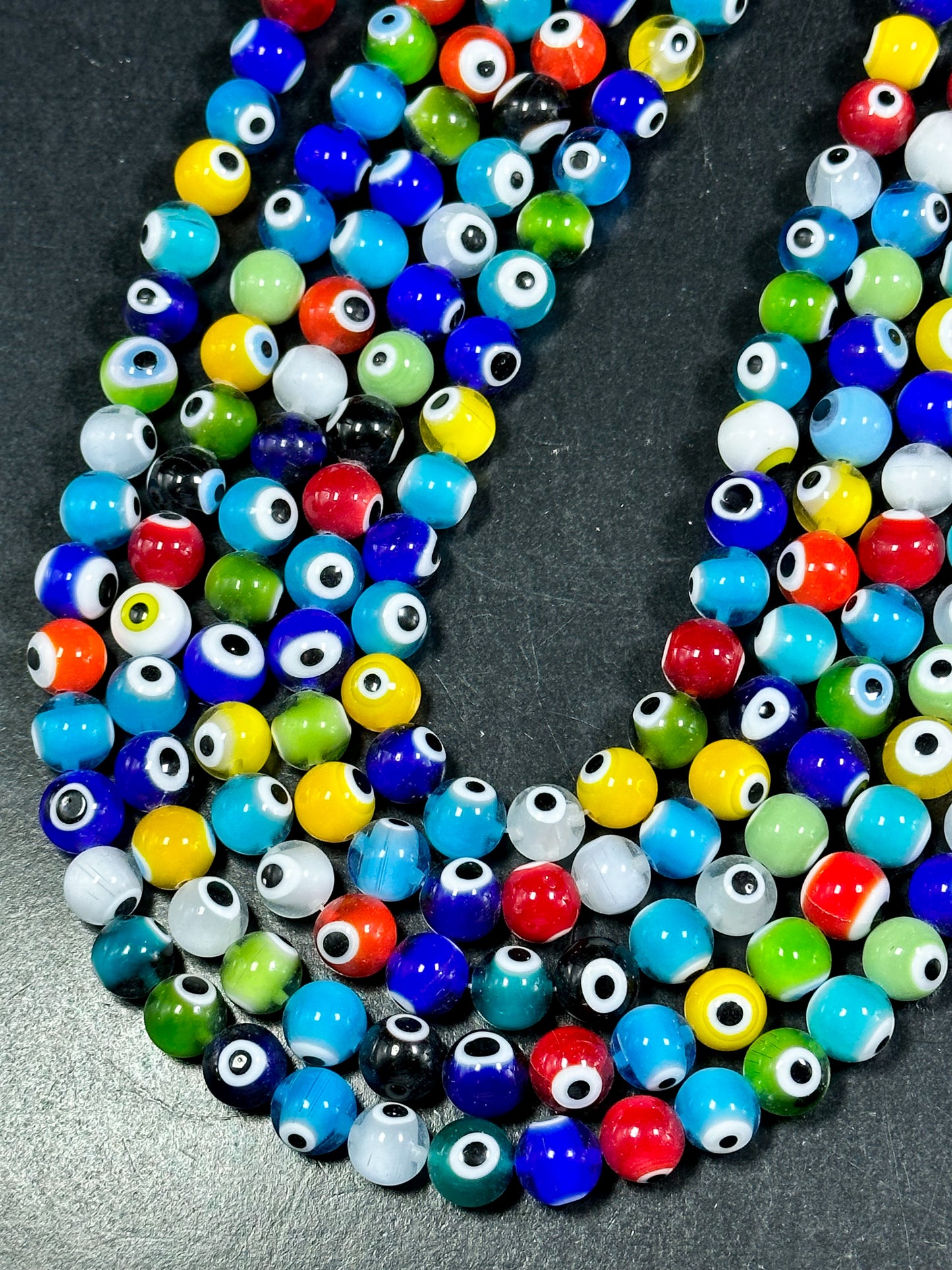 Beautiful Colorful Evil Eye Glass Beads 10mm Round Beads, Beautiful Multicolor Rainbow Evil Eye Amulet Glass Beads, Full Strand Glass Beads