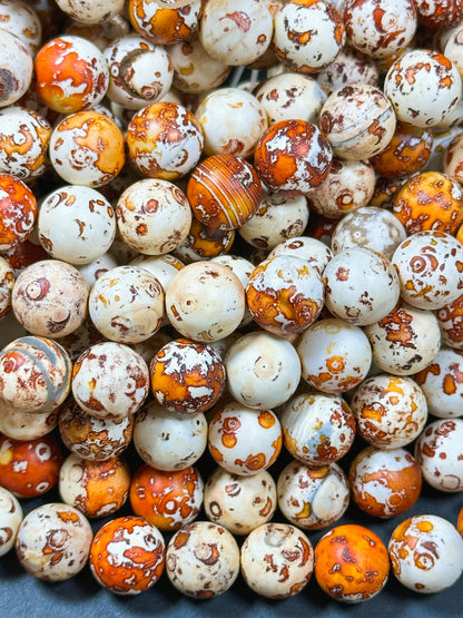 NATURAL Tibetan Gemstone Bead 12mm Round Beads, Beautiful Beige Orange Brown Color Tibetan Gemstone Beads, Excellent Quality Beads 15.5"