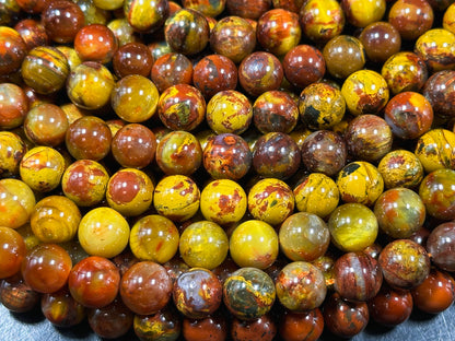 Natural Golden Pietersite Gemstone Bead 6mm 8mm 9mm 10mm 11mm Round Bead, Gorgeous Gold Orange Red Pietersite Bead, Excellent Quality 15.5